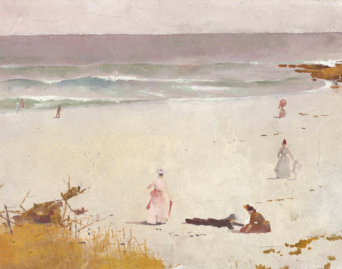 Vintage Beach Seascape Art Print, Coastal Decor - Image 3