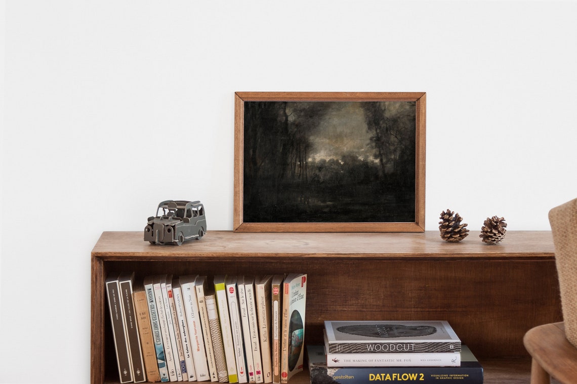 Moody Dark Forest Landscape Painting Vintage Rustic Nature Art Print Art - Image 2