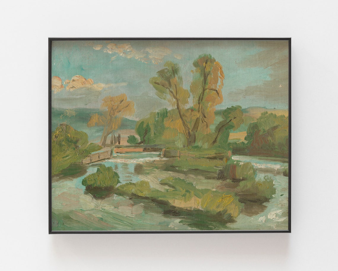 Nature Painting Landscape Wall Art Vintage Art Landscape Oil Painting Antique Painting Vintage Landscape Moody Painting Art