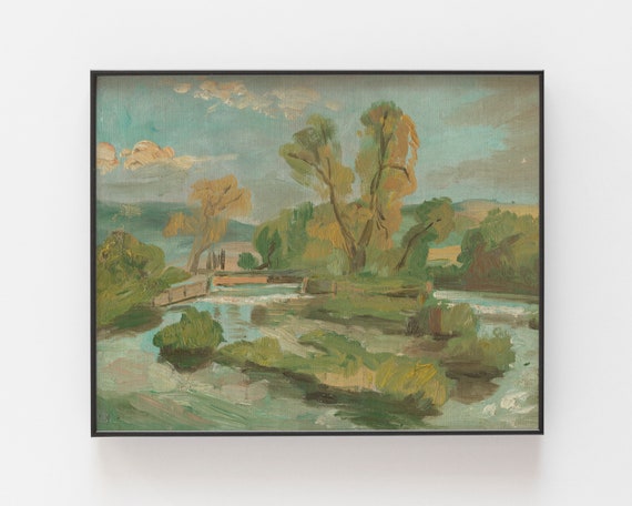 Nature Painting Landscape Wall Art Vintage Art Landscape Oil Painting Antique Painting Vintage Landscape Moody Painting Art