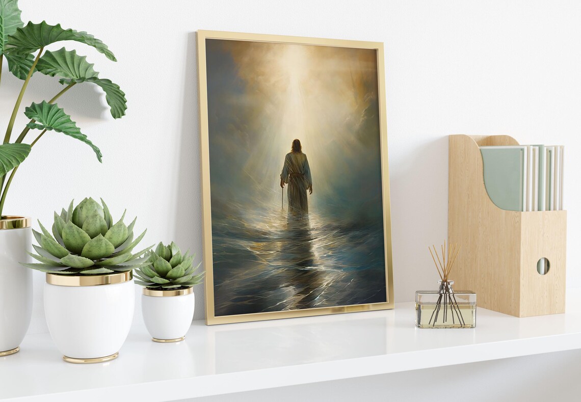 Jesus Walking On Water Inspirational Christian Faith Art Poster - Image 2