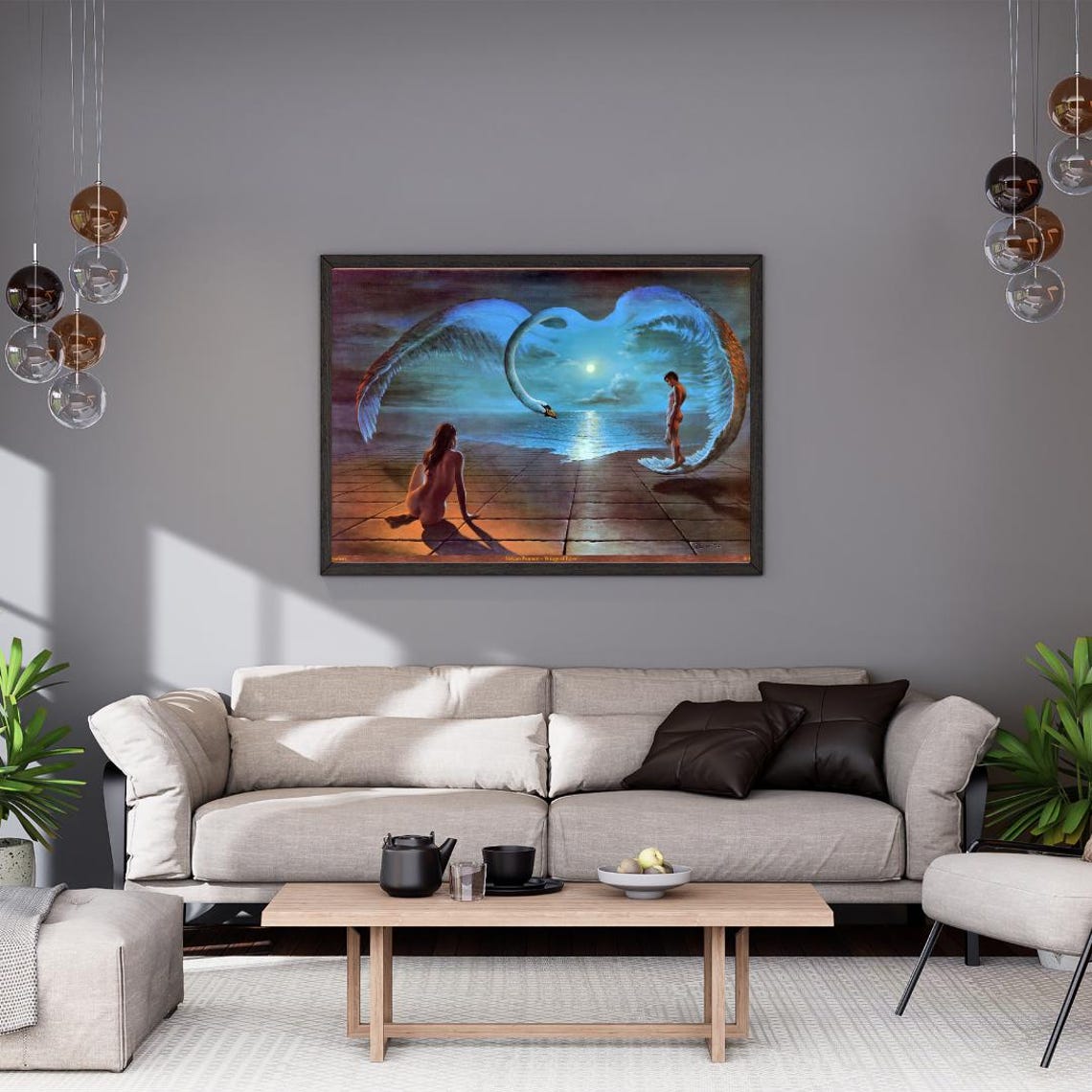 Wings of Love Twin Swans Romantic Fantasy Moonlit Art Poster - Image 3