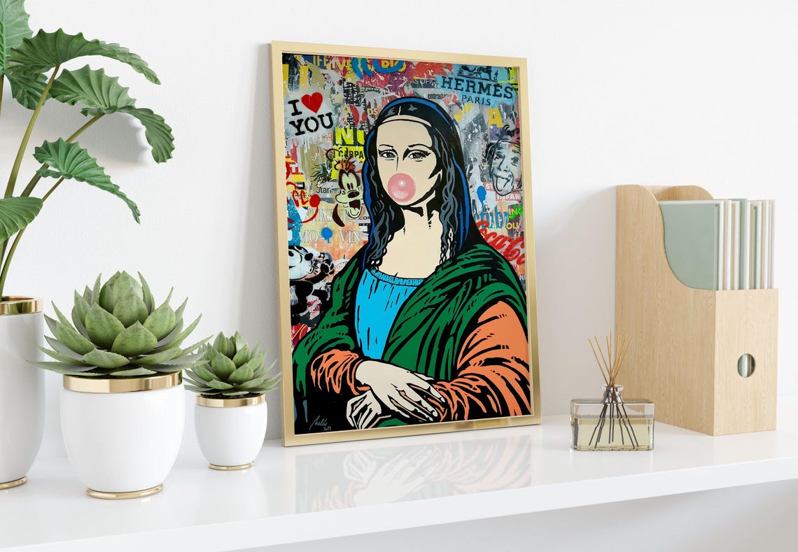 Mona Lisa Blowing Bubblegum Street Art Graffiti Pop Culture Poster - Image 3