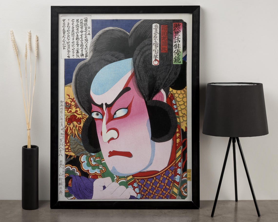 Dramatic Japanese Kabuki Actor Ukiyo E Portrait Woodblock Art Poster