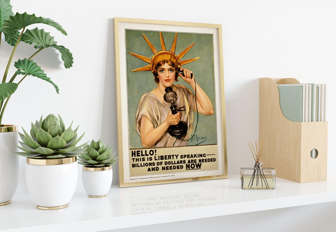 Vintage 1918 Liberty Loan WWI Patriotic Propaganda Art Poster - Image 2