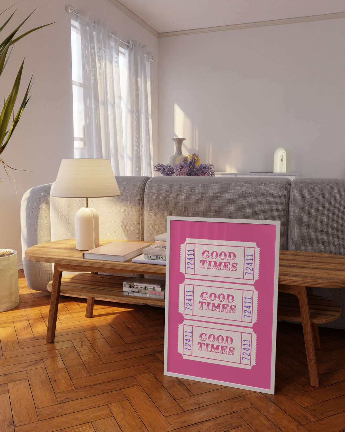 Good Times Pink Raffle Ticket Trio Retro Fun Party Quote Poster - Image 2