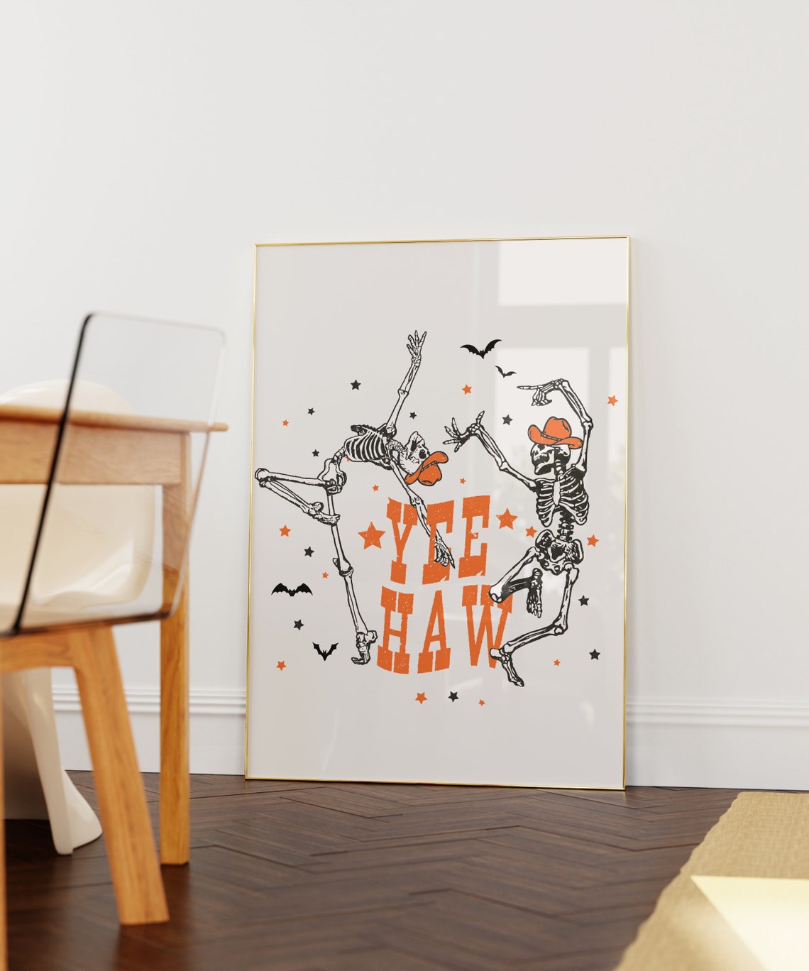 Yee Haw Dancing Cowboy Skeletons Western Halloween Art Poster - Image 2