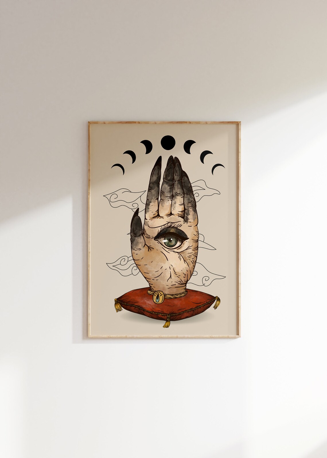 Mystic Hand Eye Moon Phase Vintage Occult Witchy Fine Art Poster