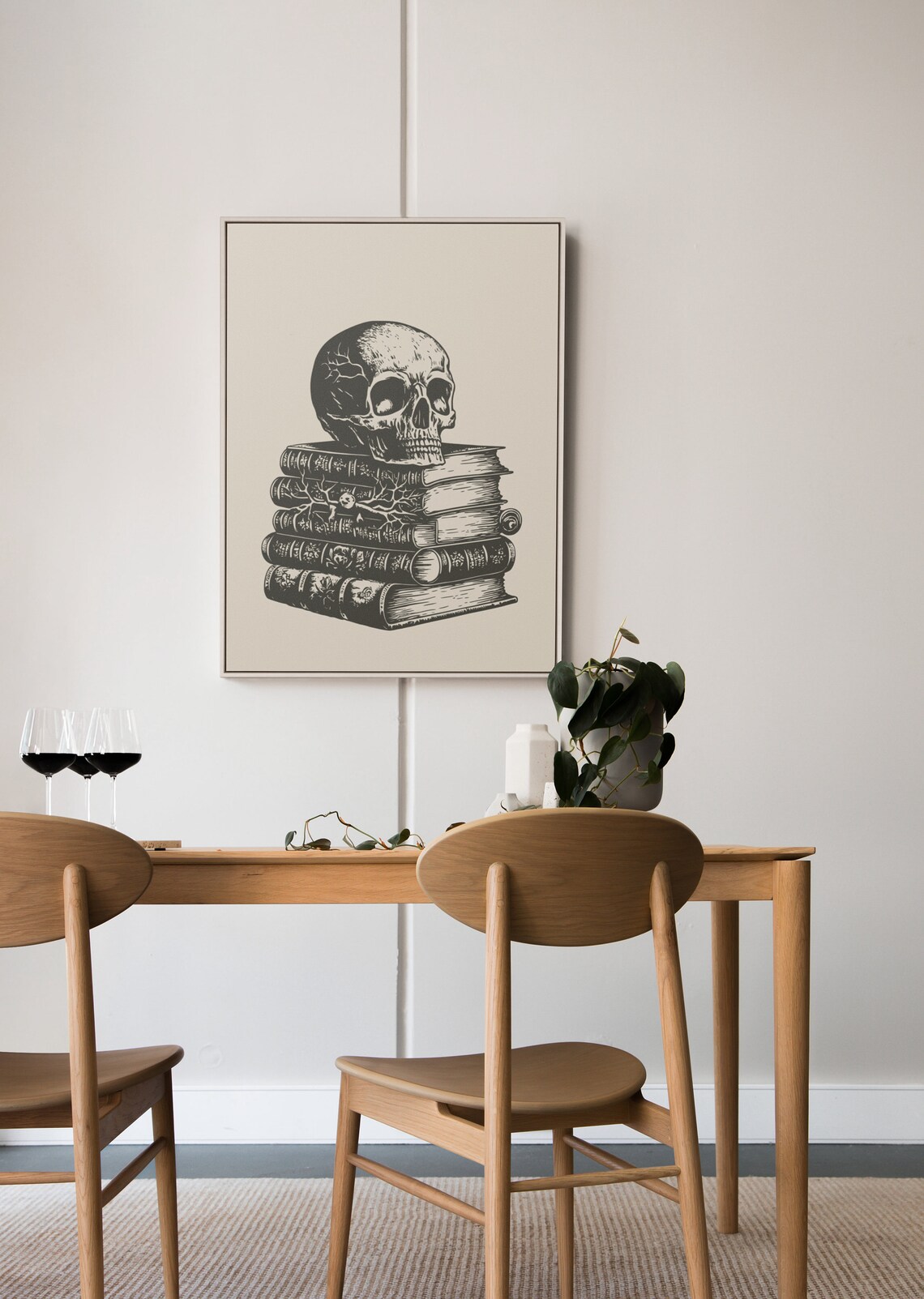 Vintage Skull on Stack of Books Engraved Dark Academia Wall Poster - Image 2