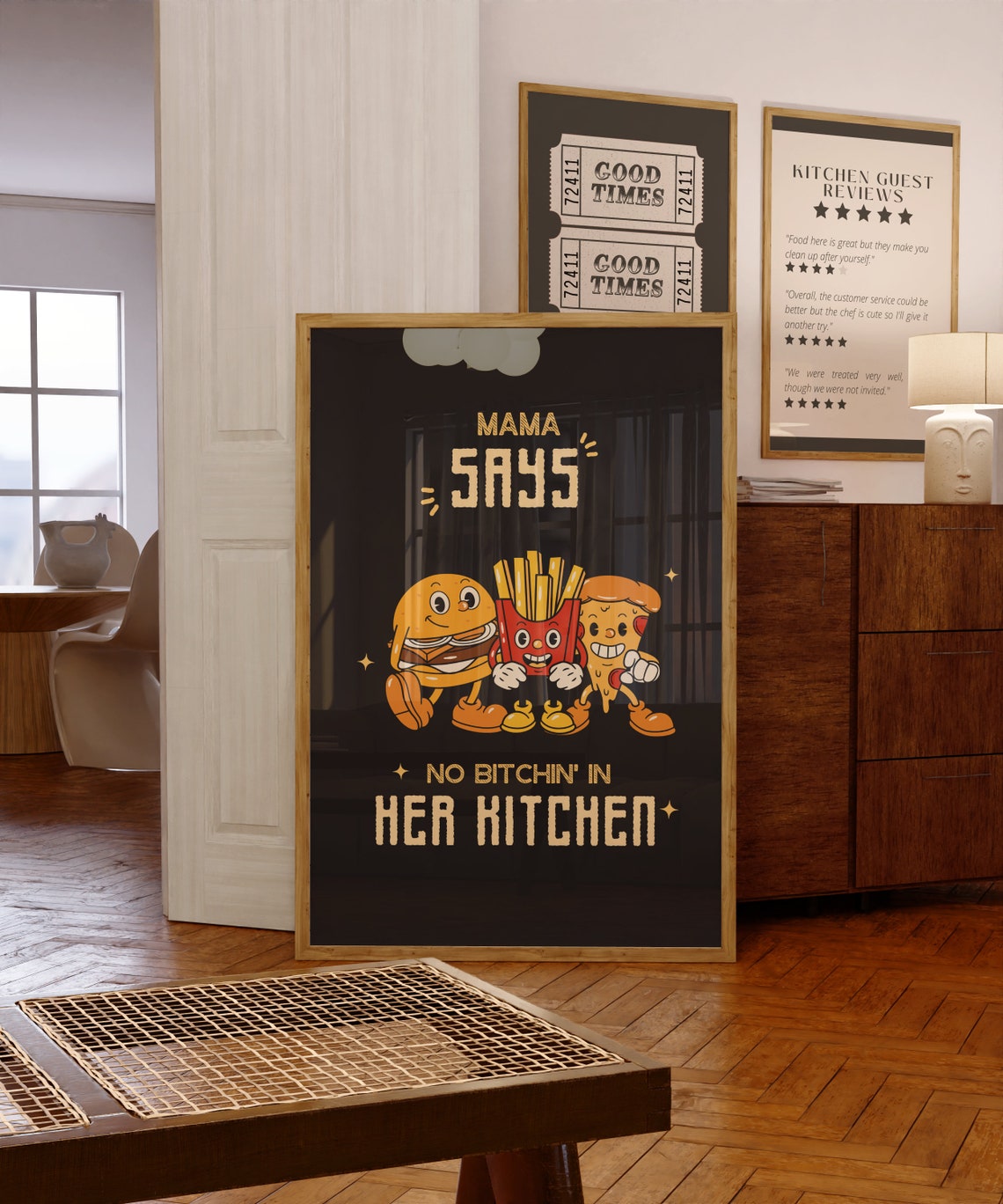 Mama Says No Bitchin In Her Kitchen Retro Food Characters Poster - Image 3