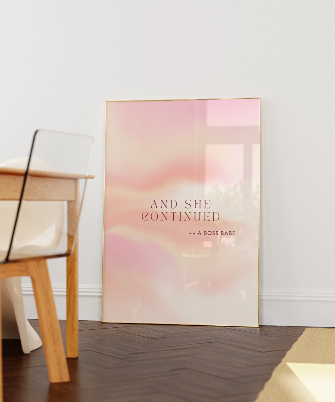 And She Continued Boss Babe Pink Feminist Empowerment Wall Art - Image 3
