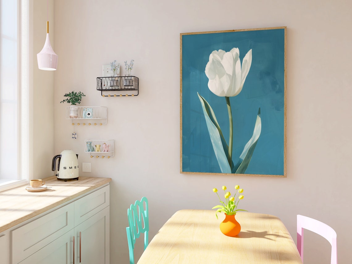 Tulip Painting Print White Flower Wall Art Trendy Flower Poster Flower Market Poster Aesthetic Room Decor Spring Floral Painting - Image 2