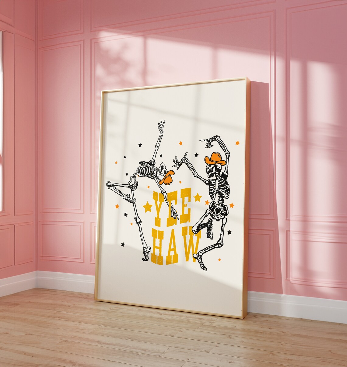 Funny Yee Haw Dancing Skeletons Cowboy Western Halloween Poster - Image 3