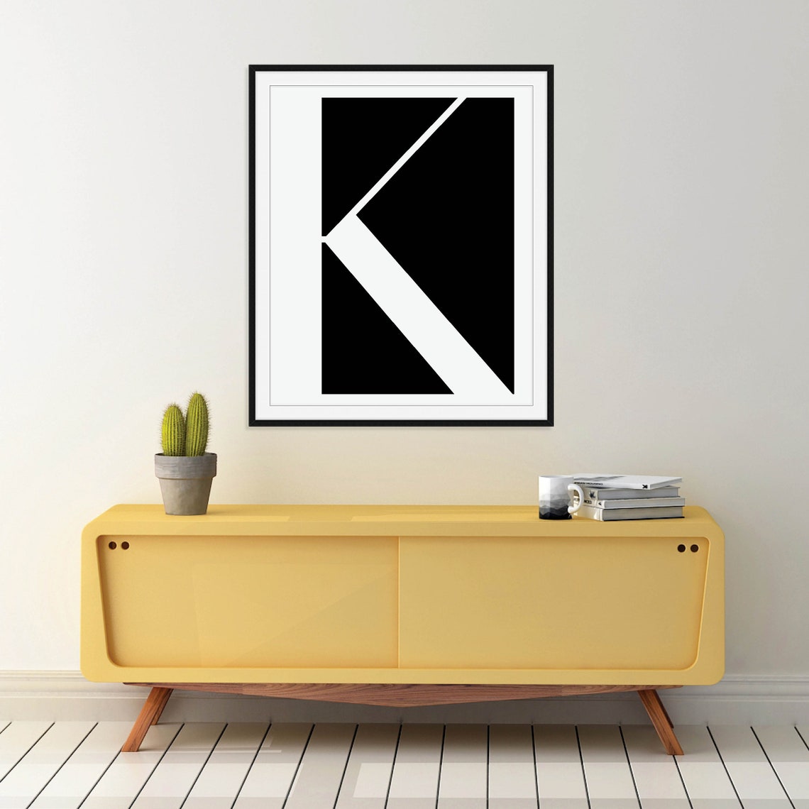 Bold Black and White Geometric Letter K Modern Abstract Poster