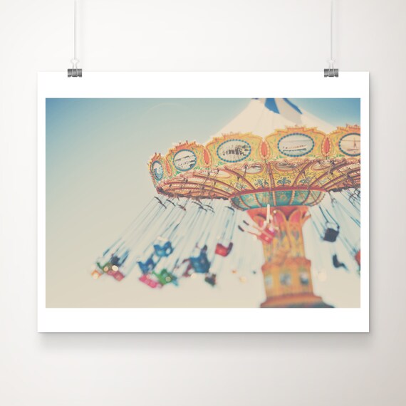 Santa Cruz Boardwalk Swing Carousel Pastel Carnival Photo Poster
