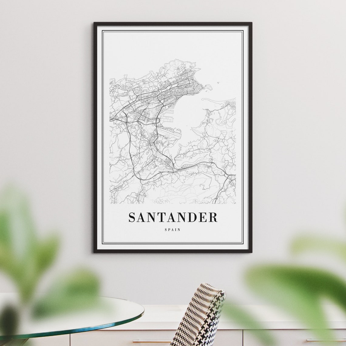 Santander Spain Minimalist Black And White City Street Map Poster - Image 3