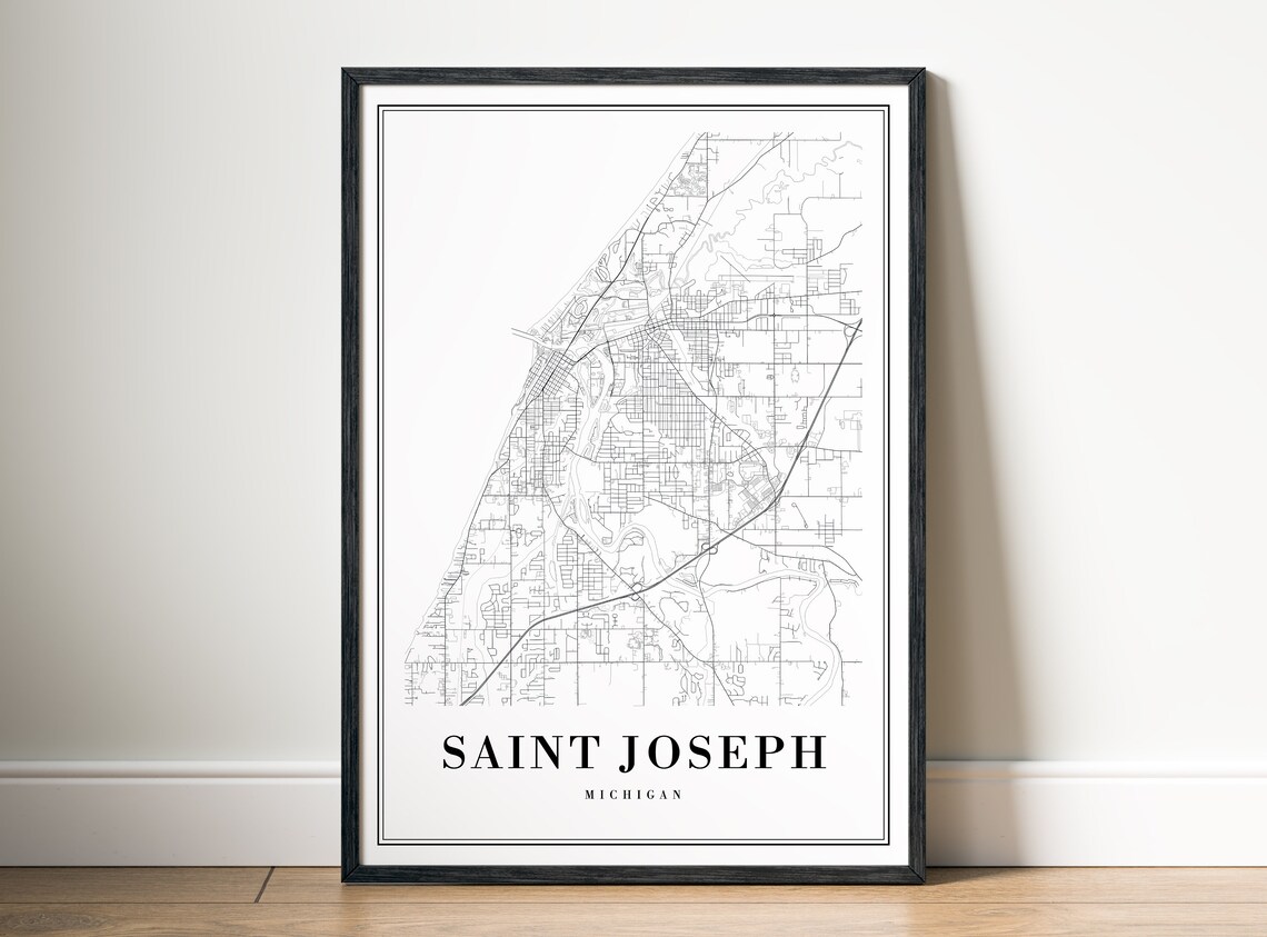 Saint Joseph Michigan Street Map Minimalist Black White Print - Image 5