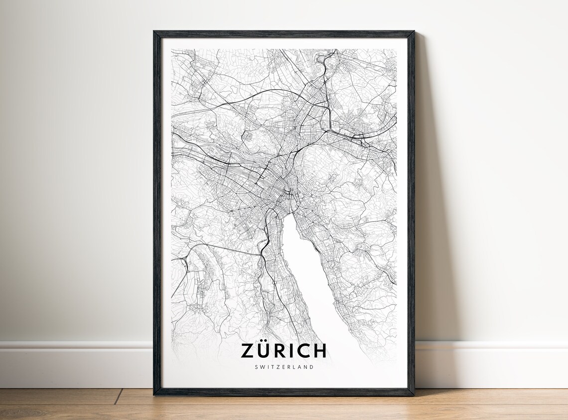 Zurich Switzerland Minimalist Black and White City Map Art Poster