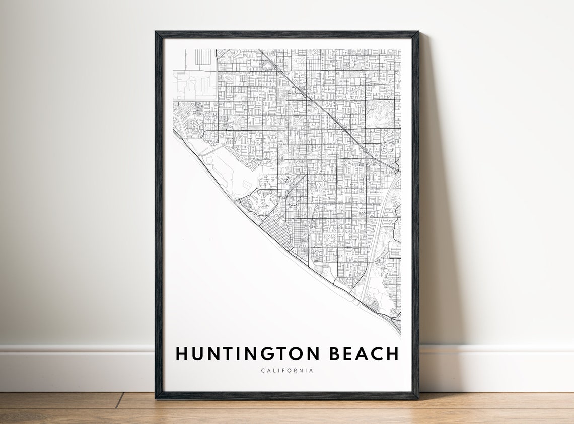 Huntington Beach California City Street Map Minimal Line Art Print