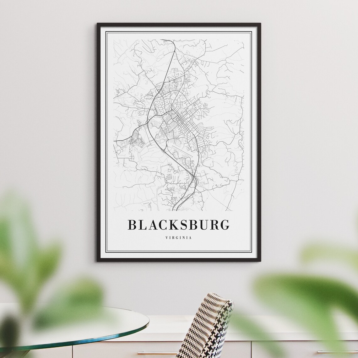 Blacksburg Virginia City Street Map Fine Minimal Line Art Print - Image 3