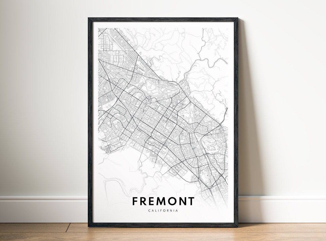 Fremont California Street Map Line Art Black and White Poster