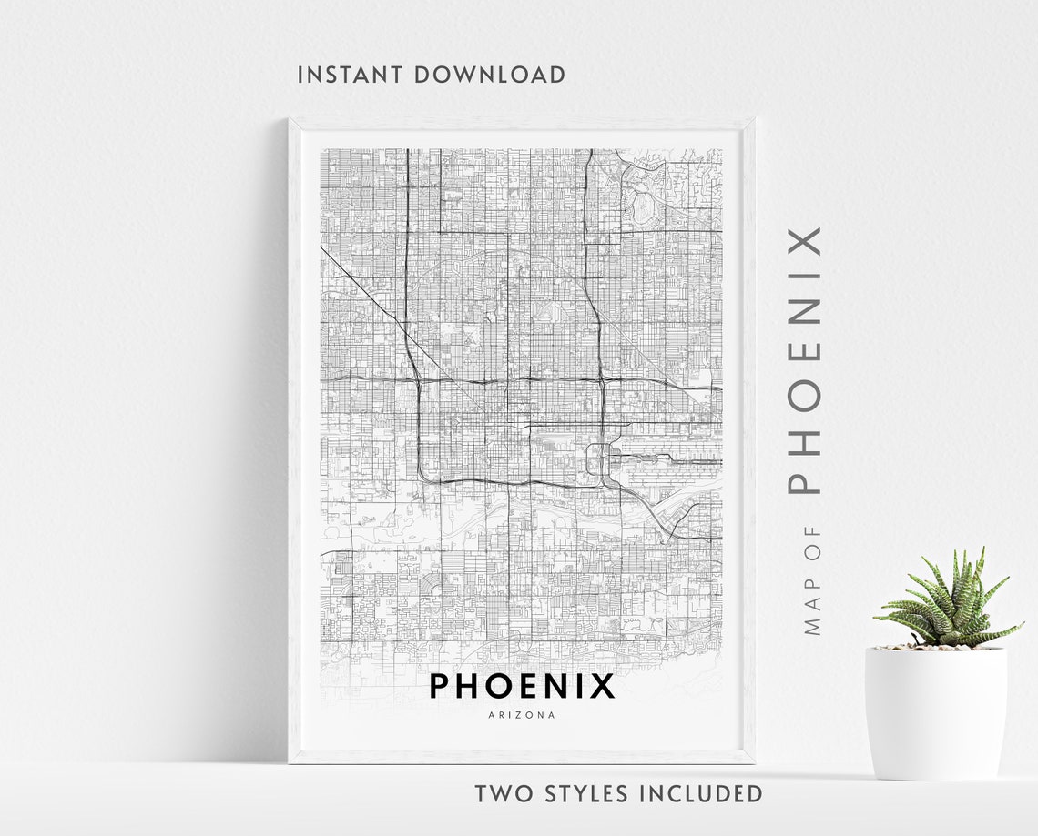 Phoenix Arizona Black and White City Map Minimalist Wall Art - Image 2