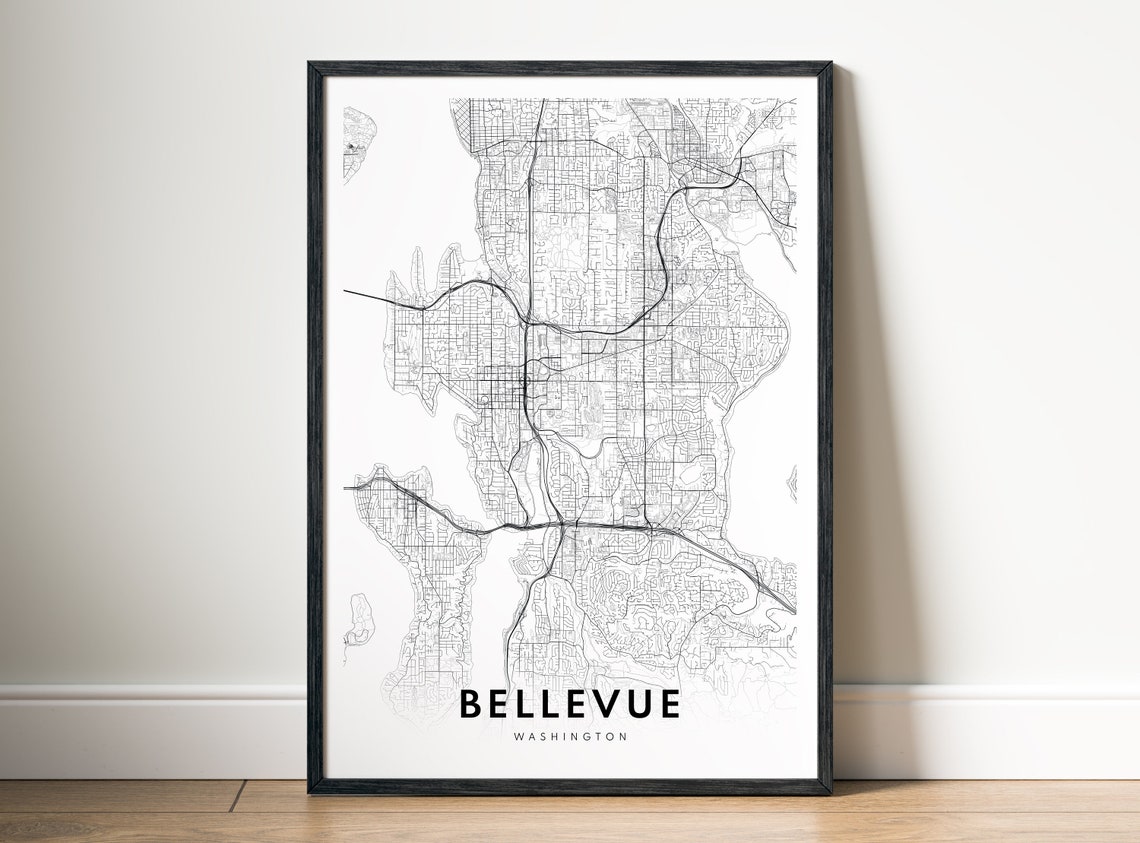 Bellevue Washington Minimalist Black and White City Map Poster