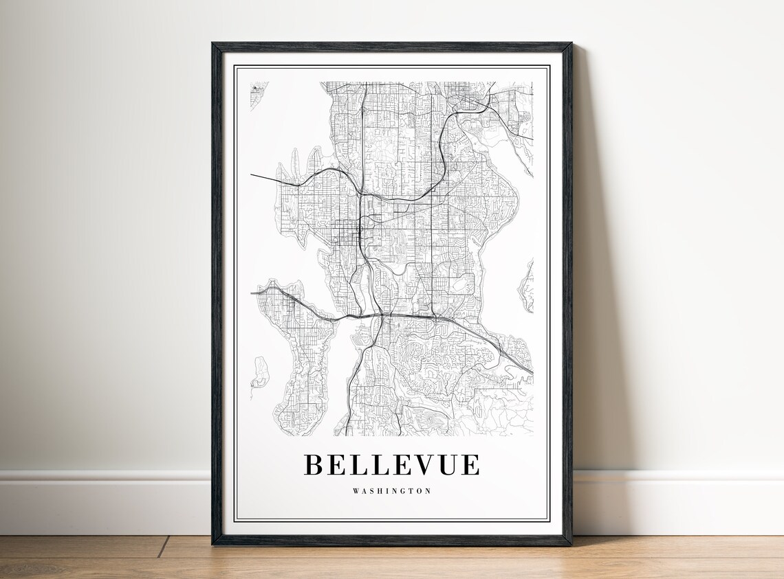 Bellevue Washington Minimalist Black and White City Map Poster - Image 5
