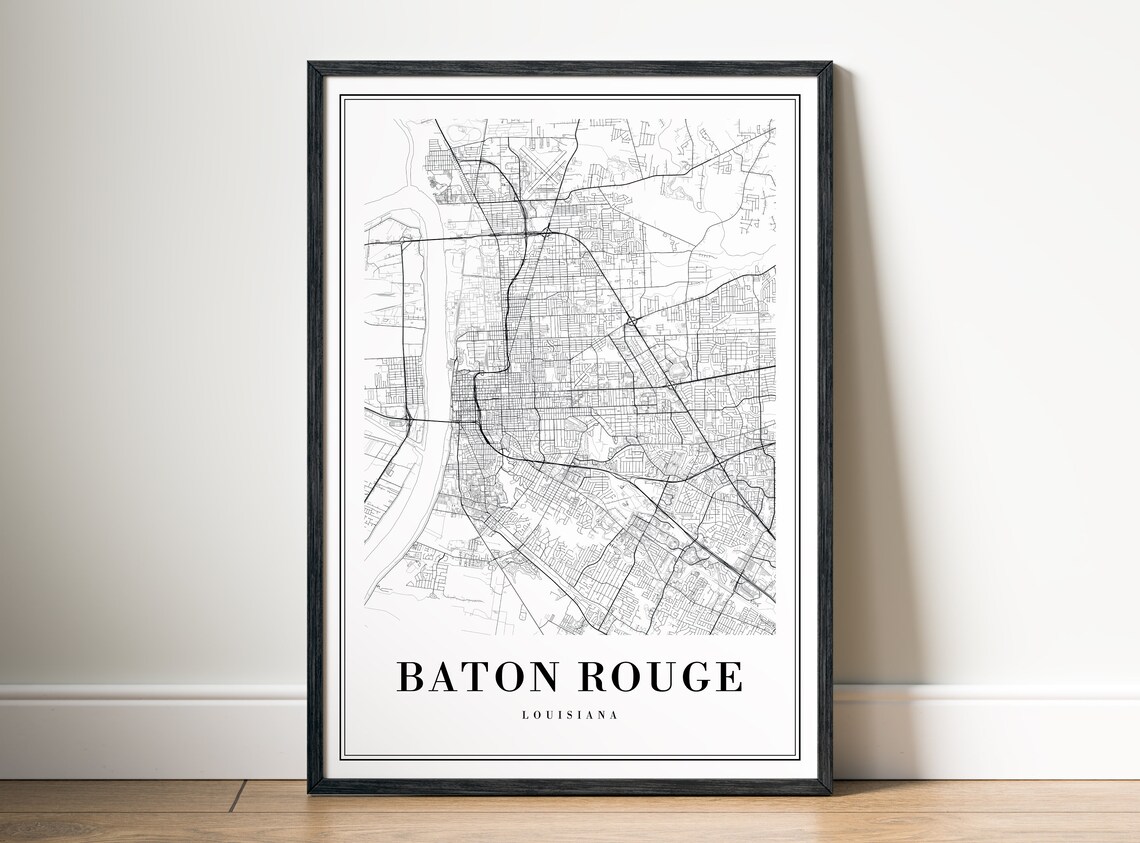 Baton Rouge Louisiana Map Print, Black and White - Image 5