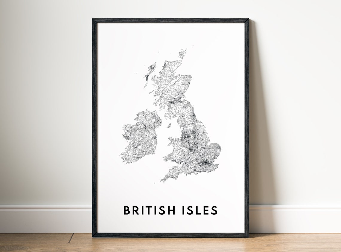British Isles Street Map Black White Minimalist Framed Map Poster - Image 5