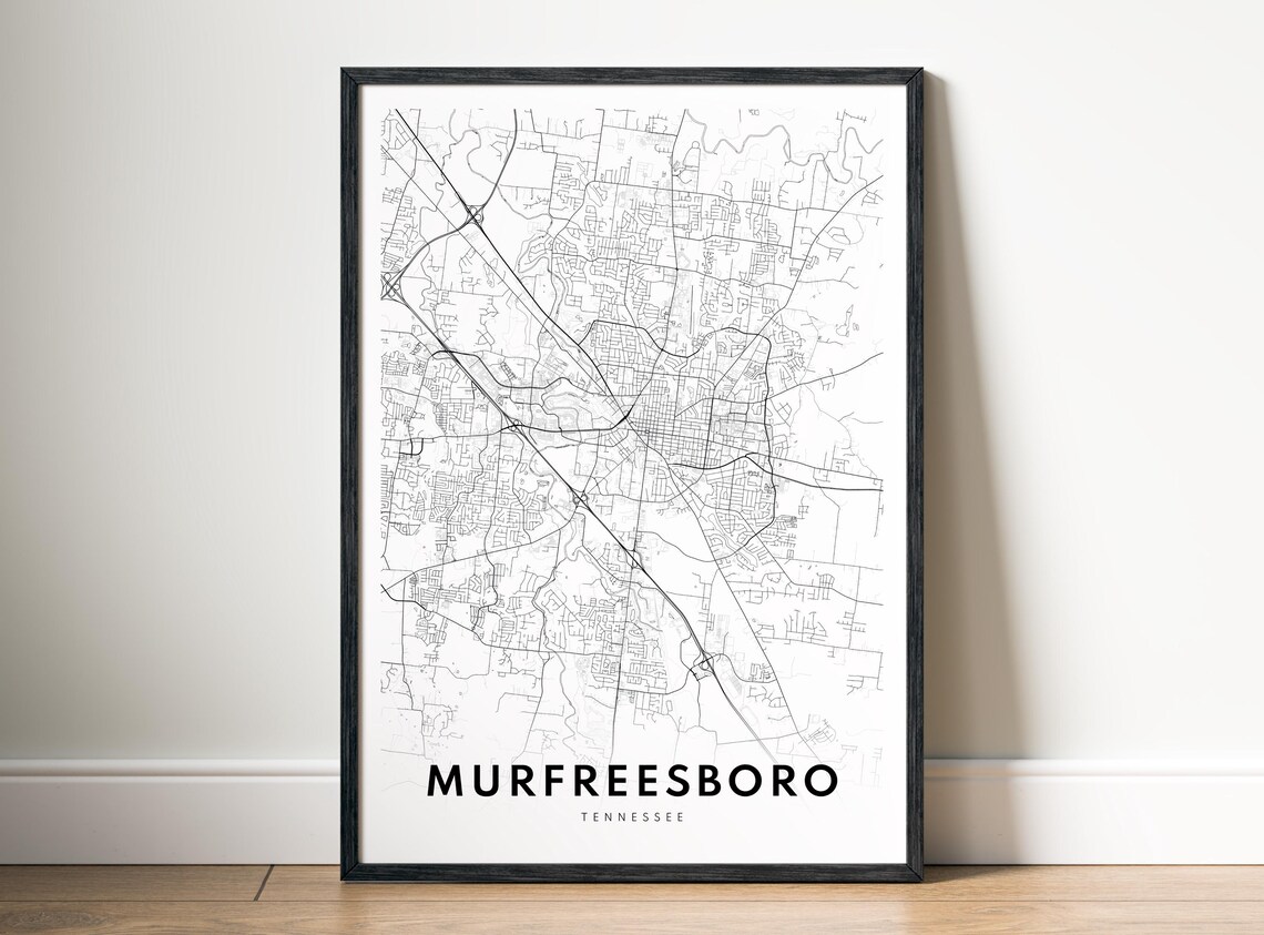 Murfreesboro Tn Map Poster Tennessee Black And White Minimalistic