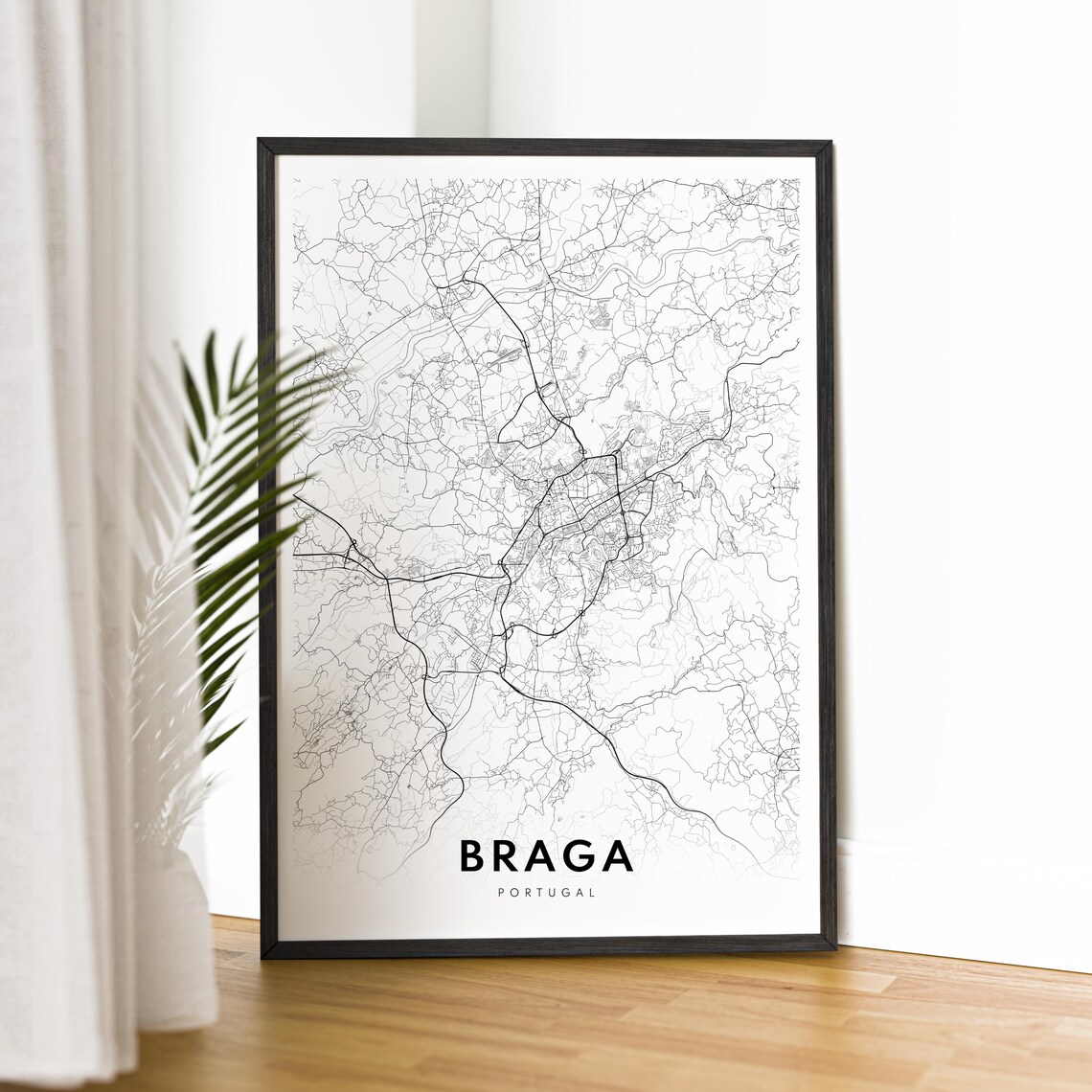 Braga Portugal Black And White Minimalist City Map Line Art Poster - Image 2
