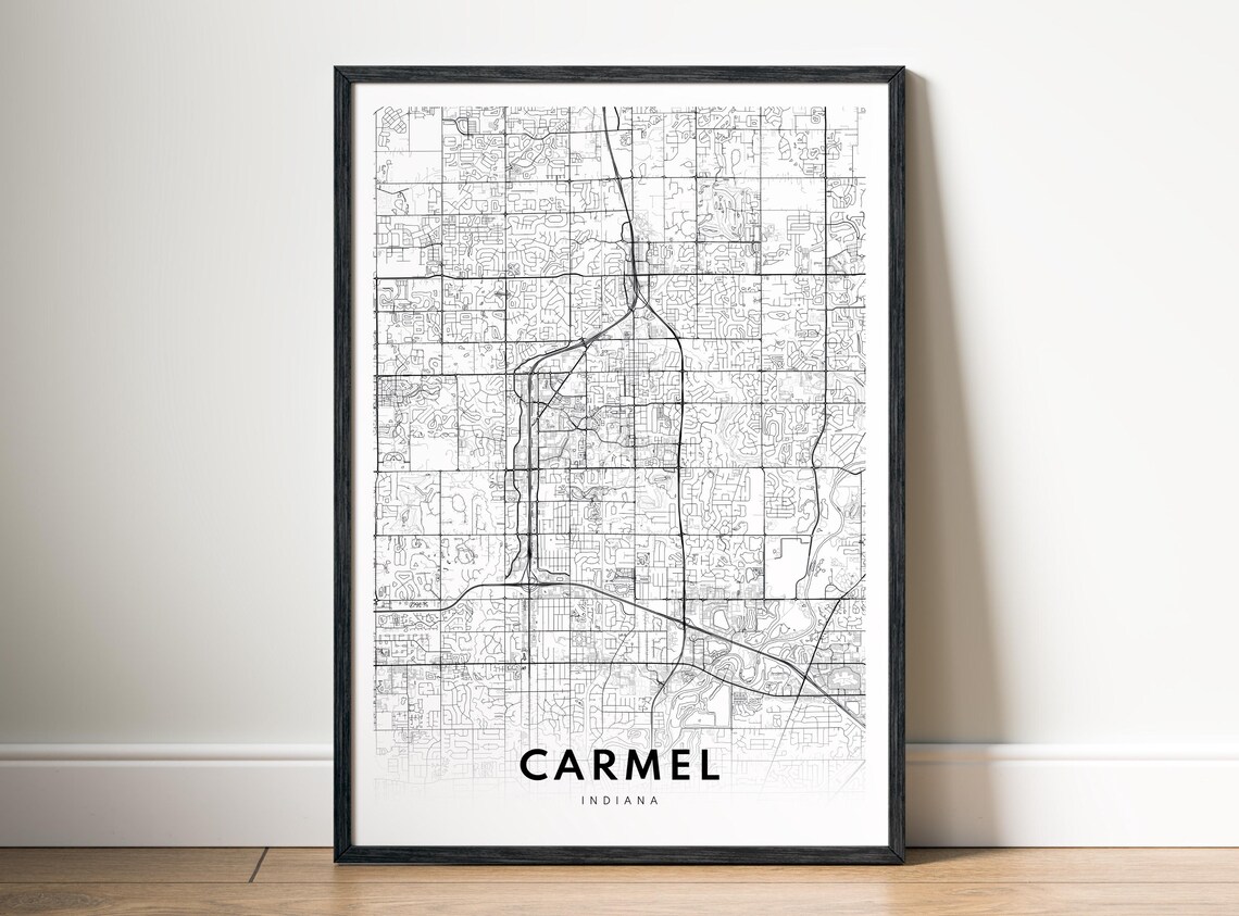 Carmel Indiana Black And White City Map Minimalist Street Poster