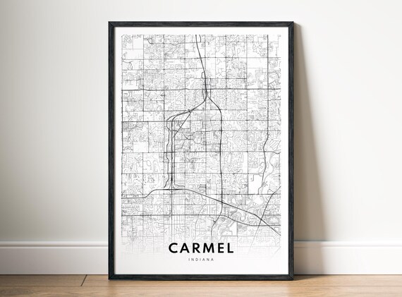 Carmel In Map Print Indiana Poster Black And White Wallart Sketch