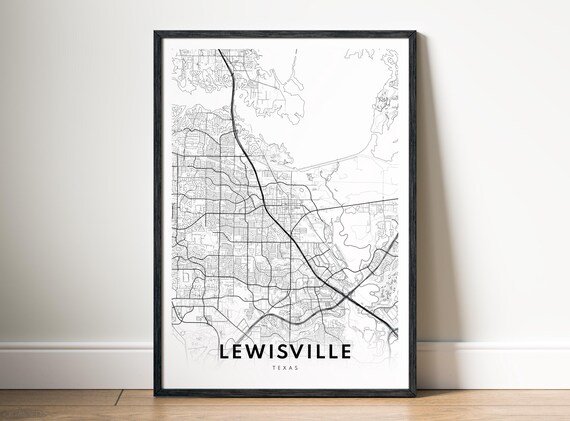 Lewisville Tx Map Print Texas Poster Black And White Sketch
