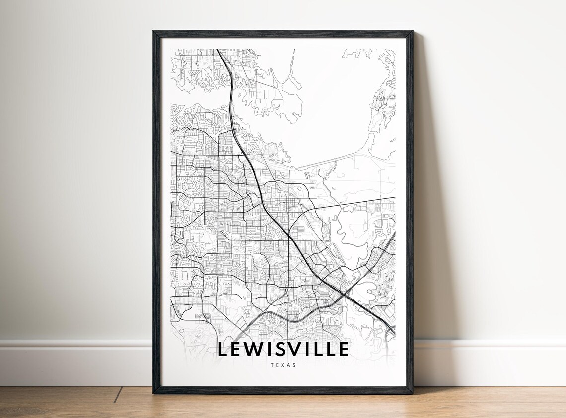 Lewisville Tx Map Print Texas Poster Black And White Sketch