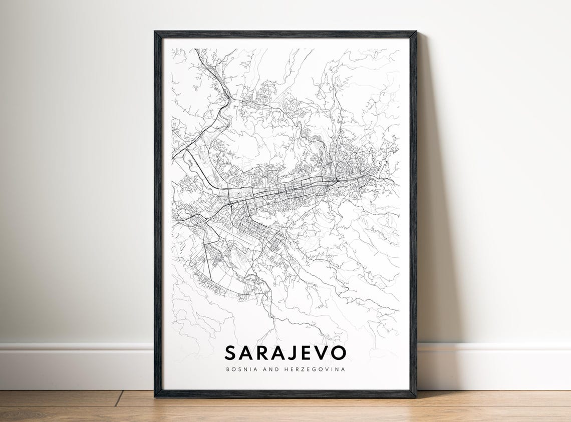 Modern Minimalist Sarajevo Bosnia City Street Map Line Poster