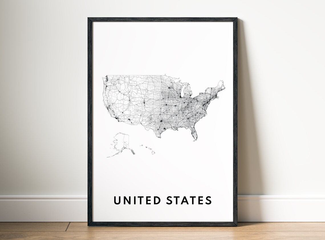 United States Black And White Map Art Print - Image 5