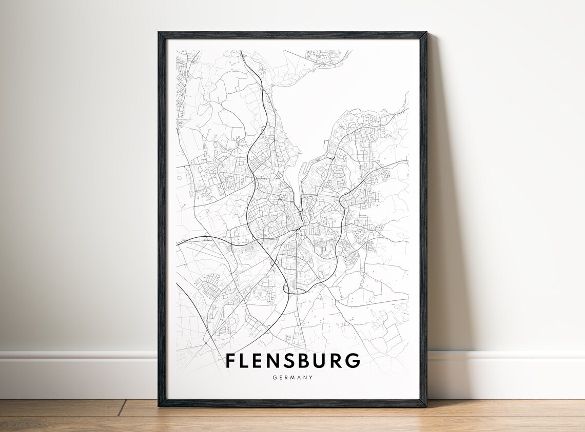 Flensburg Map Print, Black and White Travel Poster