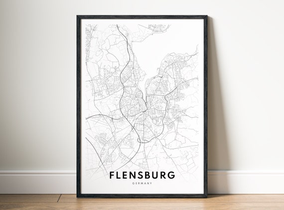 Flensburg Map Print, Black and White Travel Poster