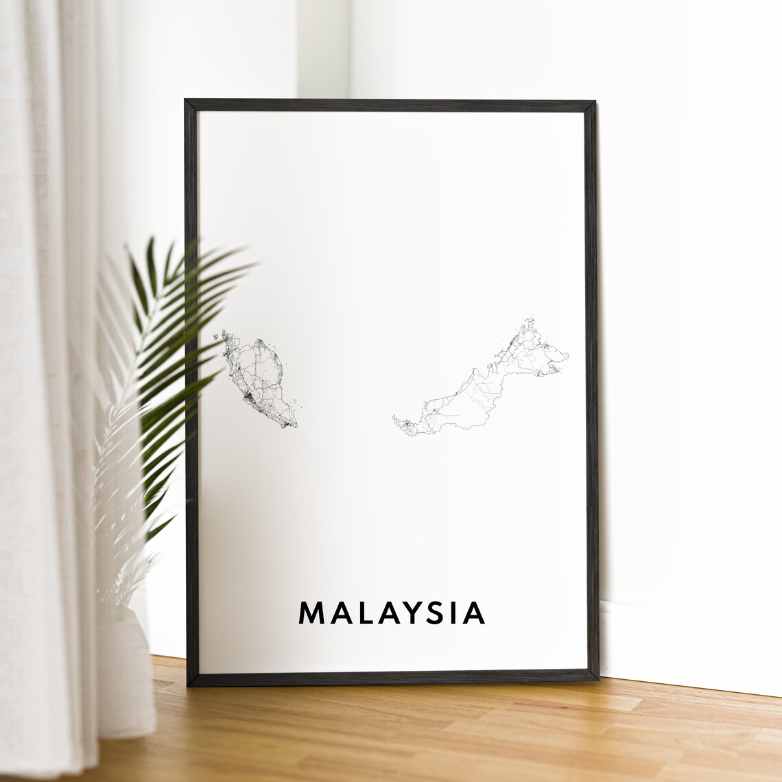 Malaysia Country Road Network Map Minimalist Black and White Poster - Image 2