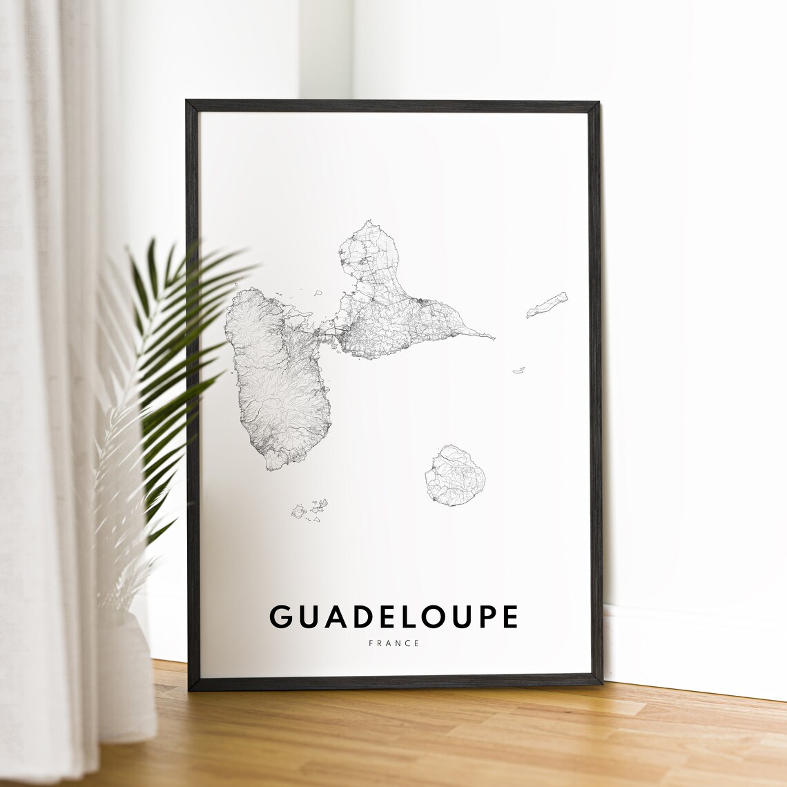 Guadeloupe France Caribbean Island Road Map Black And White Print - Image 2