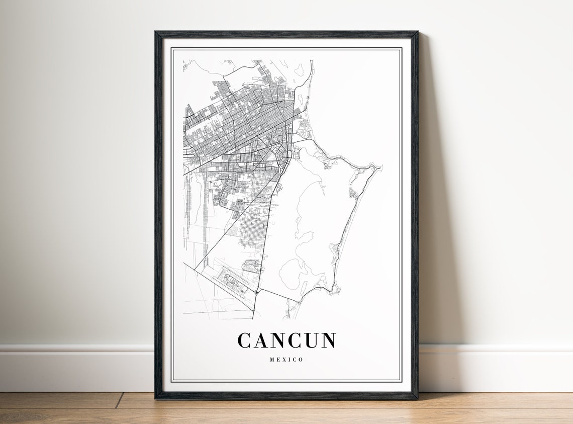 Cancun Mexico Black and White City Map Modern Minimalist Wall Art - Image 4