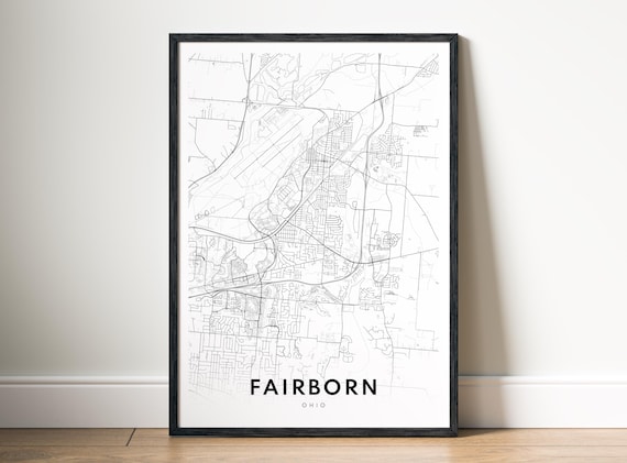 Fairborn Ohio Map Poster Black And White Minimalistic City Art