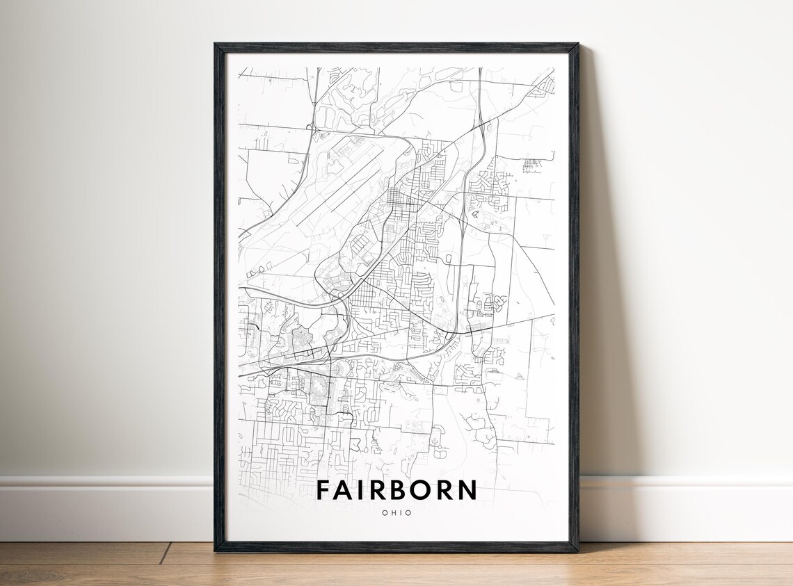 Fairborn Ohio Map Poster Black And White Minimalistic City Art