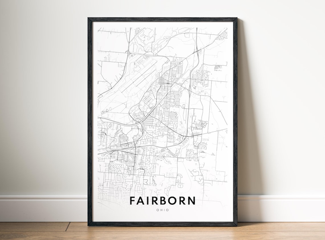Fairborn Ohio Minimalist City Street Map Black and White Poster