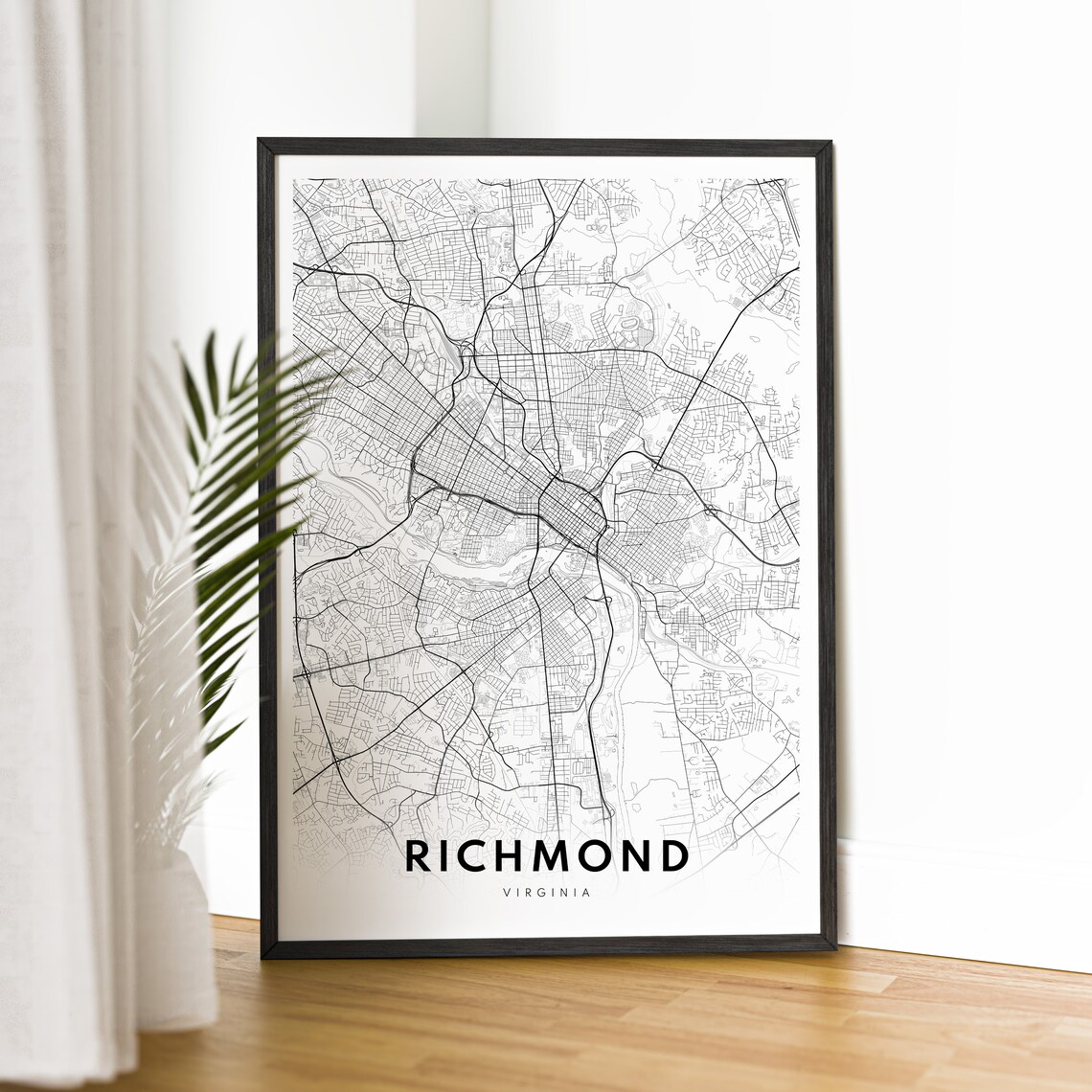 Richmond Virginia Black and White City Map Minimalist Wall Art - Image 4