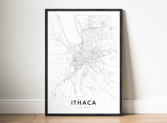Ithaca Ny Map Print New York Poster Black And White Wall Art Sketch