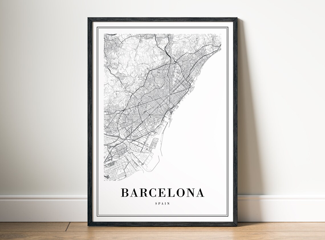 Barcelona Spain Minimalist City Street Map Black White Wall Art - Image 4