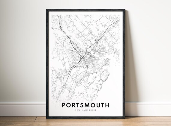 Portsmouth New Hampshire City Map Print Instant Black White Minimalist Poster Wall Art